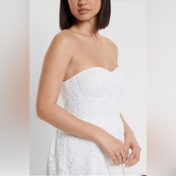 Express -Bridal White Lace Strapless Dress - Picture 2 of 5